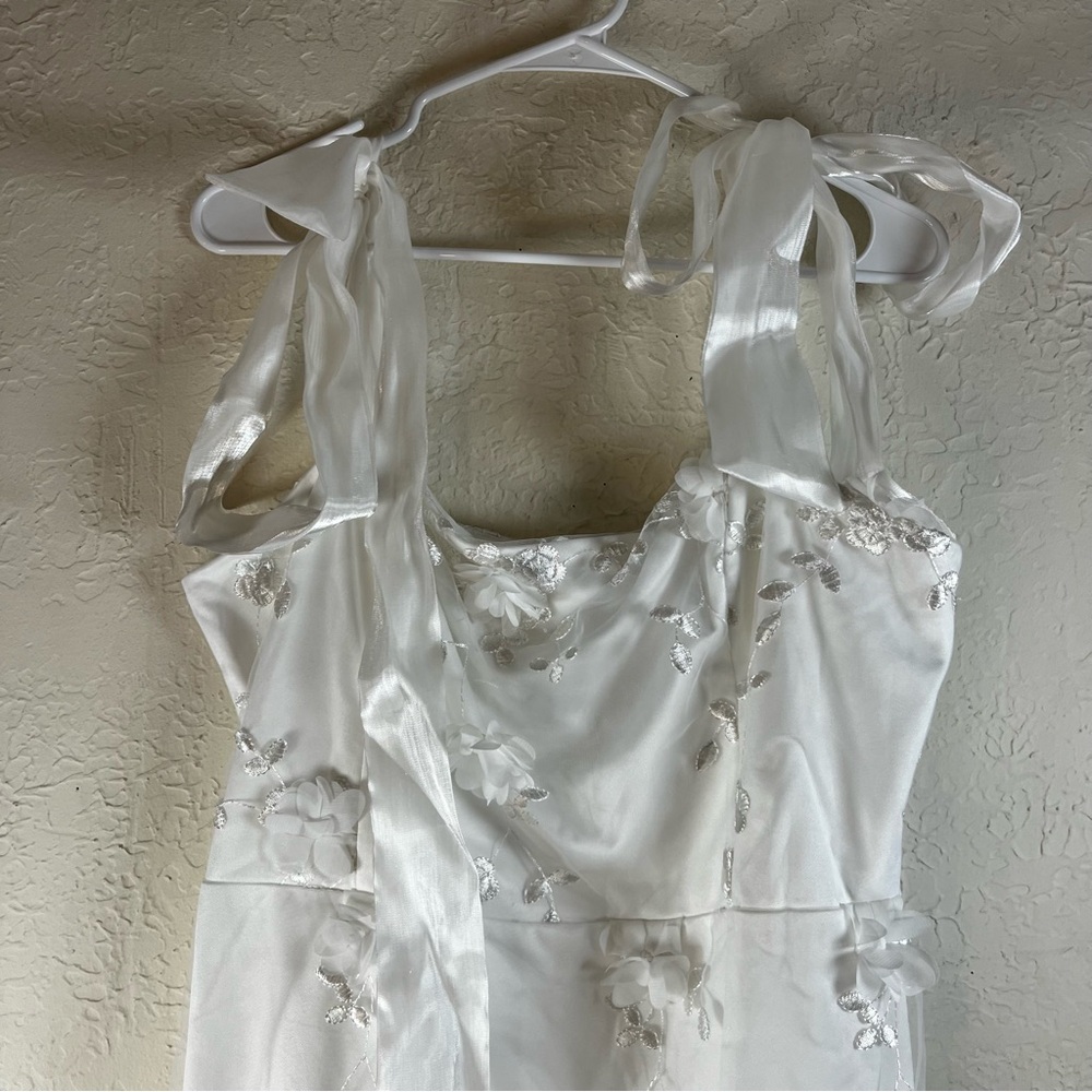 Lulu's Effortlessly Sweet White Tulle 3D Floral Tie-Strap Midi Dress - Picture 4 of 14